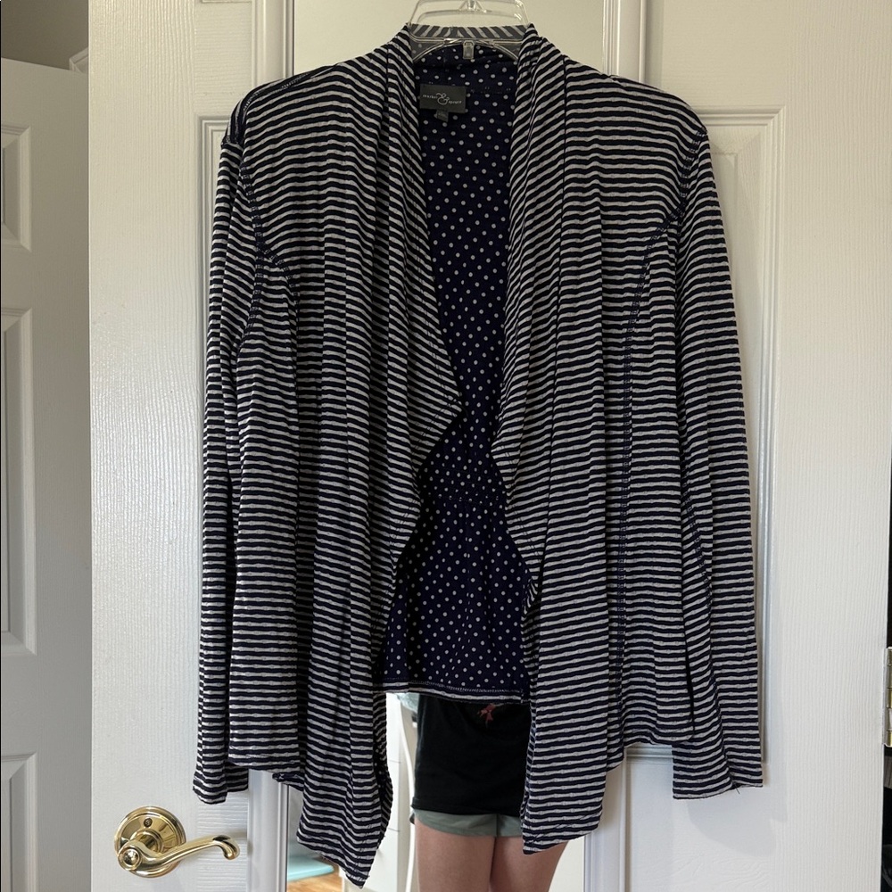 Market & Spruce Navy and White Polka Dot Cardigan